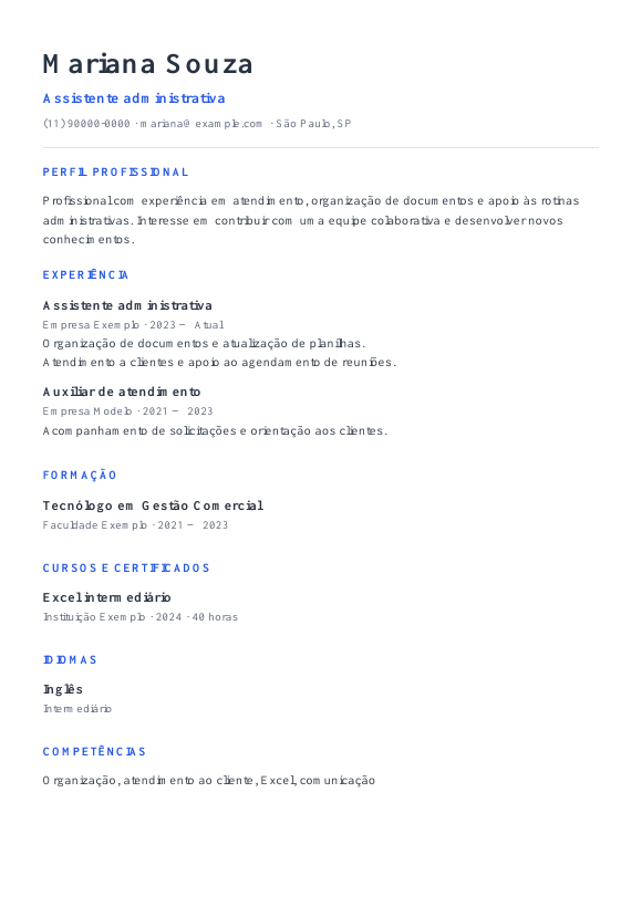 Prévia do currículo ATS com dados de exemplo