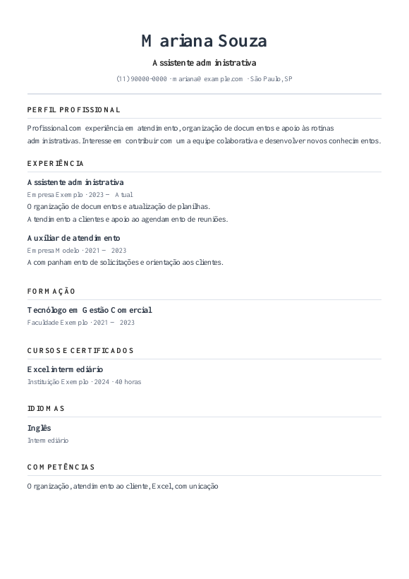 Prévia do currículo Clássico com dados de exemplo