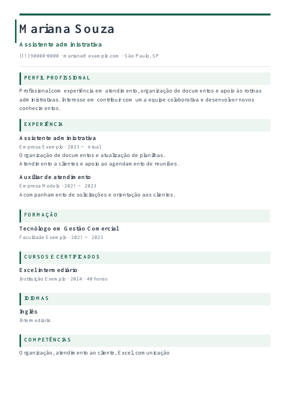 Prévia do currículo Executivo com dados de exemplo