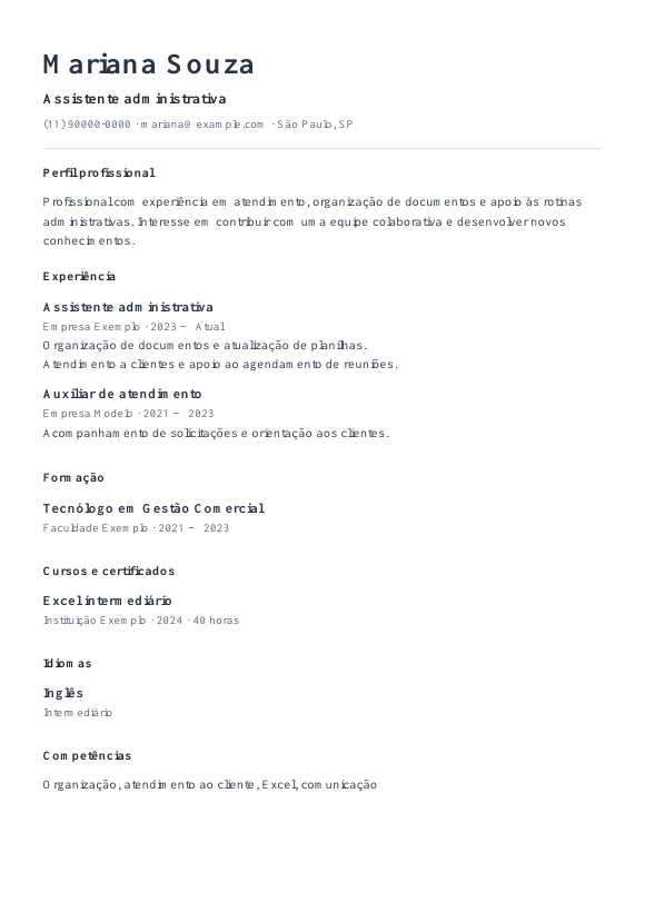 Prévia do currículo Minimalista com dados de exemplo