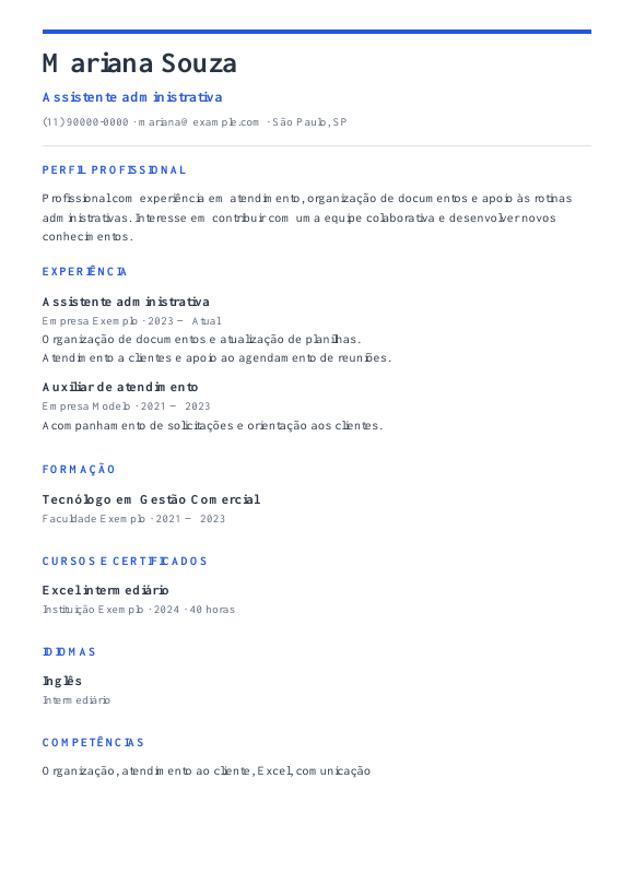 Prévia do currículo Moderno com dados de exemplo