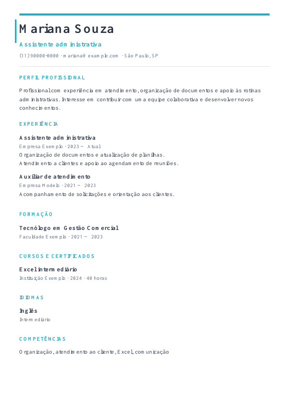 Prévia do currículo Tecnologia com dados de exemplo
